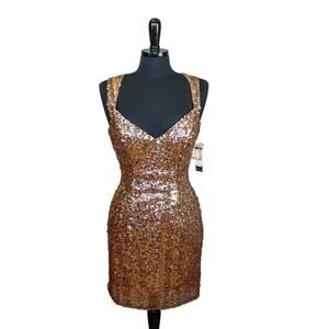 Faviana Gold Sequin Mini Bodycon Dress Event Prom Hoco Wedding Guest 8
